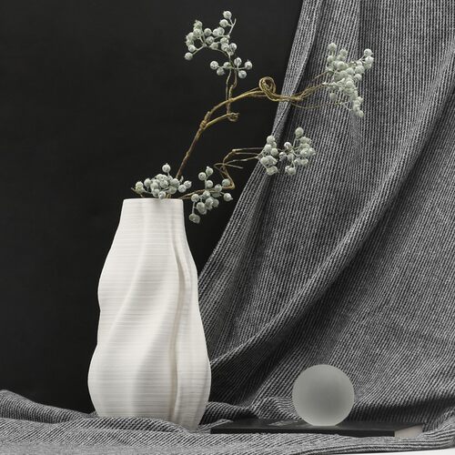 意式极简白色条纹3D打印陶瓷花瓶摆件客厅桌面插花样板间软装饰品