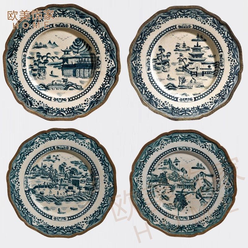 陶瓷配铜装饰挂盘 青花瓷摆盘客厅酒柜摆件 餐厅新古典样板房软装,家居饰品,装饰摆件,淘宝优惠券,粉丝福利购,淘宝优惠卷