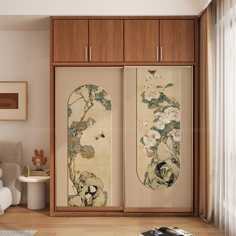 中式复古花卉衣柜贴改造推拉门贴画装饰旧家具租房翻新贴纸自粘,家居饰品,软装墙贴,淘宝优惠券,粉丝福利购,淘宝优惠卷
