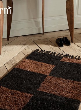 丹麦Ferm Living羊毛地毯客厅沙发茶几毯拼接撞色卧室床边毯地垫