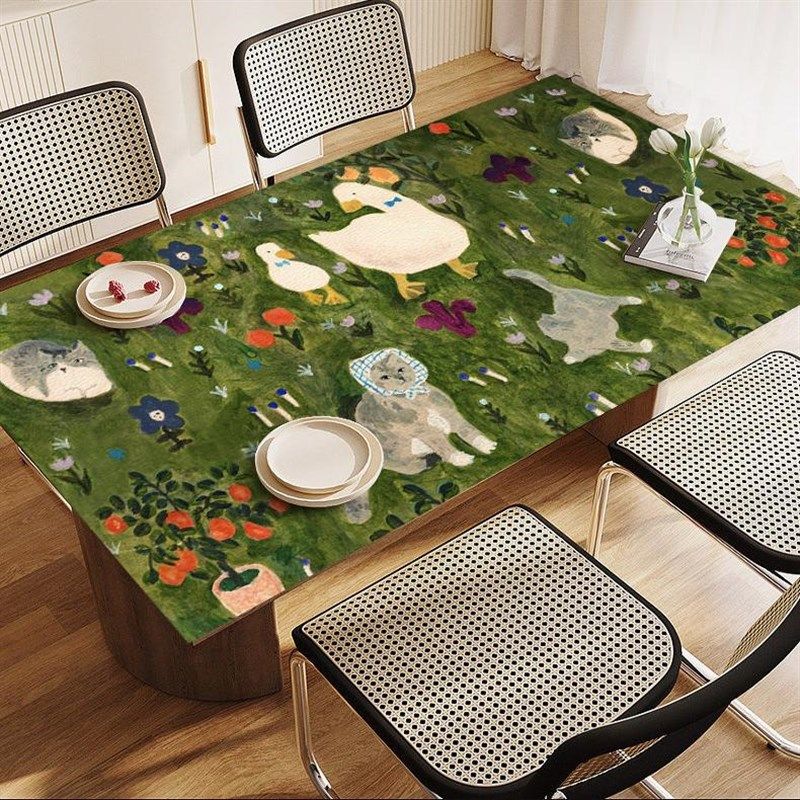 荷囊高级感皮革pvc桌垫茶几垫子防烫桌布免洗防水油插画猫绿餐垫,居家布艺,桌布,淘宝优惠券,粉丝福利购,淘宝优惠卷