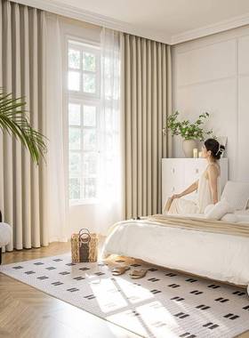 油严选绍高遮光尼尔提花兴窗帘布54532雪奶色卧室客厅现代简约窗