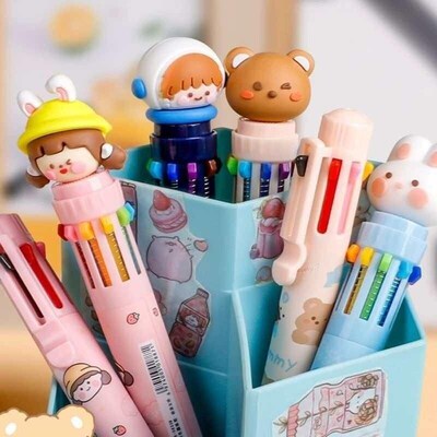 Kawaii Cute Animal 10/8 Color Ball Pen Retractable Ballpoint