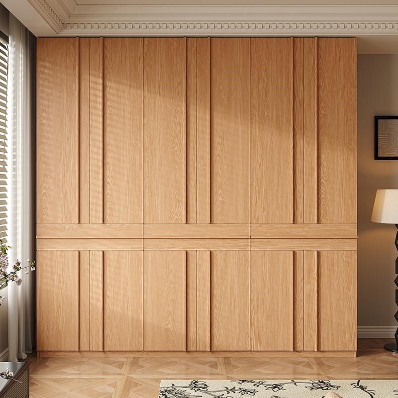 衣柜定制橡木全实木中古风骨骼条2024年新款主卧分段式六门大衣橱