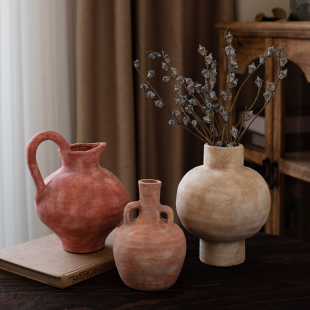侘寂风创意陶瓷花瓶高级感手作复古干花插花陶罐客厅民宿装 饰摆件