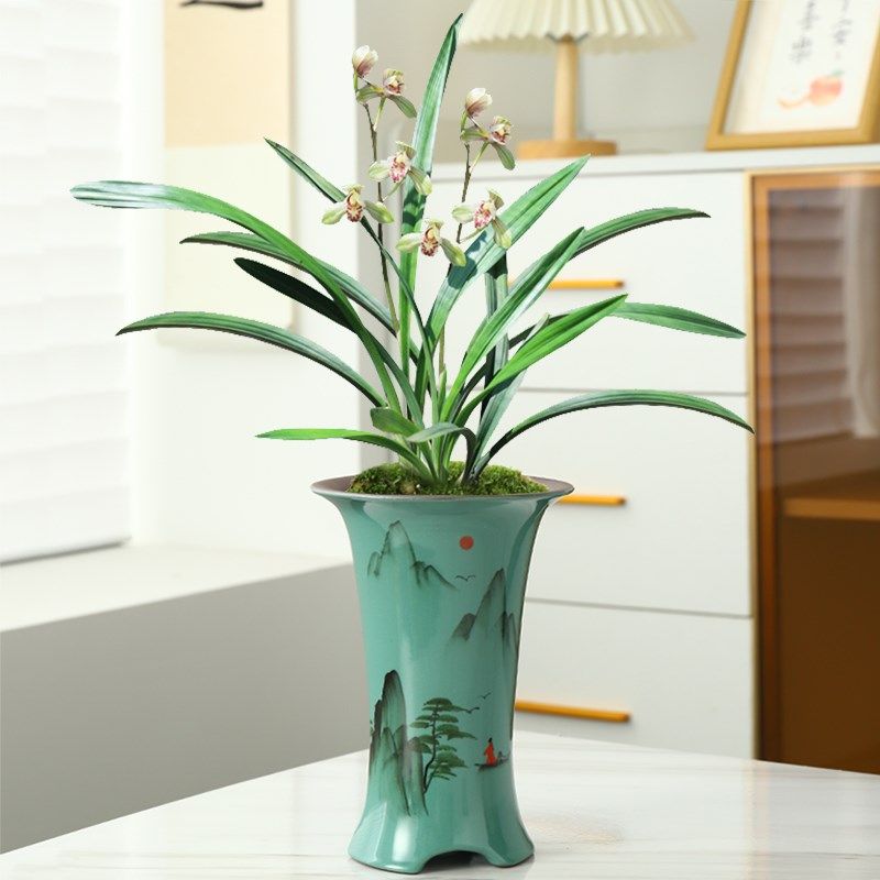 青瓷手绘陶瓷花盆圆形兰花盆家居摆件创意花插桌面装饰工艺品干花,鲜花速递/花卉仿真/绿植园艺,花盆,淘宝优惠券,粉丝福利购,淘宝优惠卷