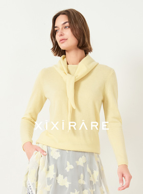 xixirare稀宥女装温柔羊绒衫居家优雅修身针织毛衣三角巾设计黄色