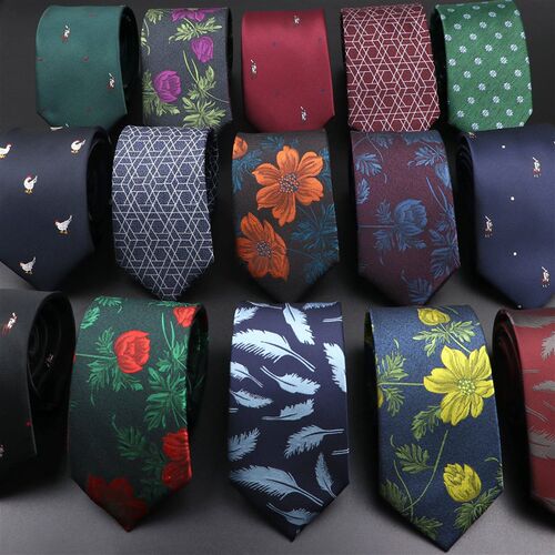 Novelty Mens Tie Floral Feather Elk Geometric Patten Red Bl
