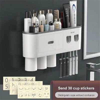 Magnetic Adsorption Toothbrush Holder 4Cups Waterproof