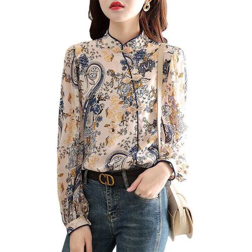 Long Sleeve Silk Shirt Womens Spring New Retro Elegant Chin