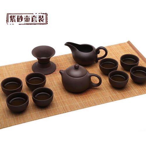 Chinese gift souvenir dark-red enameled pottery tea set ware