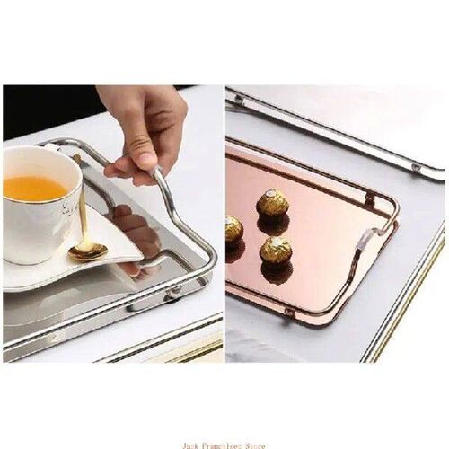 Nordic Rectangular Stainless Steel Mirror Tray with Handles