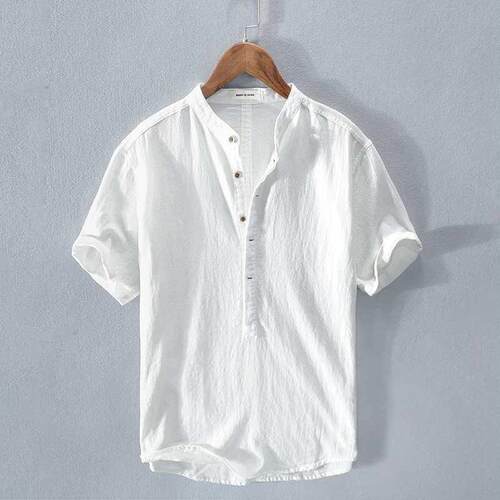 RC210-Mens Cotton Linen Wrinkle Linen Short Sleeve Shirt