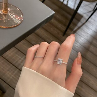 Classic Moissanite Wedding Engagement Square Lucky Ring for