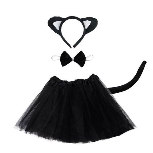 Black Cat White Cat Ear Headband Tutu Skirt Tail Gloves Set