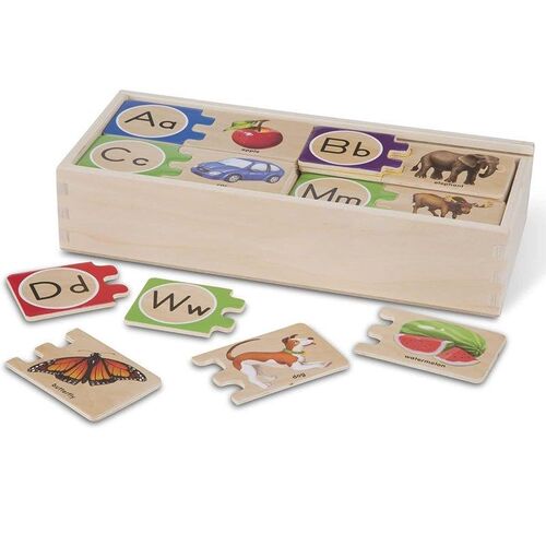 Self-Correcting Alphabet Wooden Puzzles With Storage Box拼图