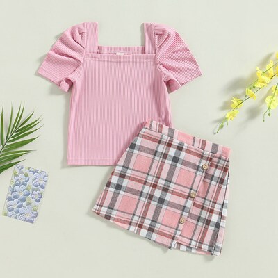 Girl Clothes Set Toddler Girl Short Puff Sleeve Ribbed ops S