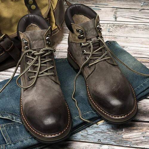 Natural Leather Winter Boots Genuine Cow leather Warm Men Wi