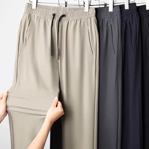 Summer Thin Mens Extra Large Size Ice Silk Pants Elastic Wa