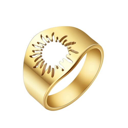 Kinitial April Stainless Steel Sun Signet Ring Sunflower Rin