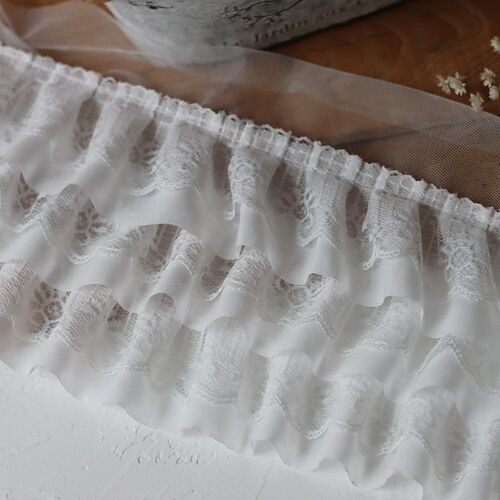 12CM Wide White Black Three Layers 3D Pleated Mesh Chiffon F