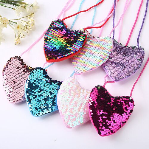 Princess Sequins Heart Shape Baby Bag Cute Solid Color Kid C