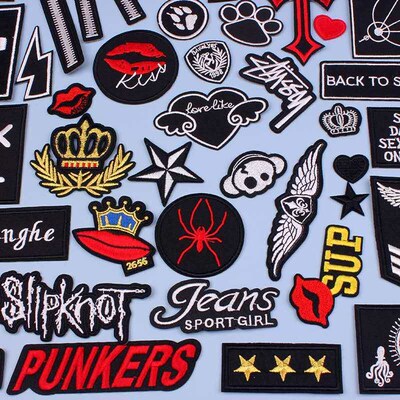 Washable iron-free black self-adhesive embroidery badge clot