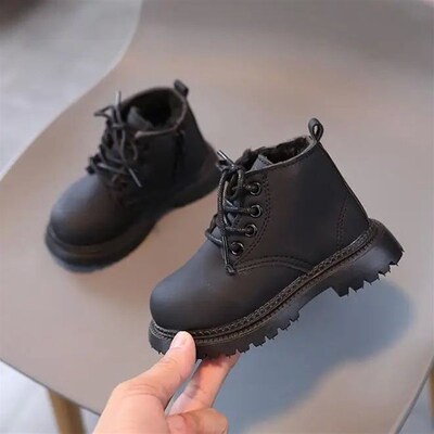 New Autumn Winter Children Leather Boots Girls Boys Shoes Ki