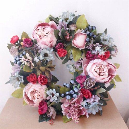 Simulation Peony Flower Garland Round Rattan Ring