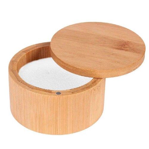 Bamboo Salt Cellar with Magnetic Swivel Lid Round Salt