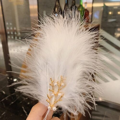 1Pc Feather Hair Clip Crystal Pearl Hairpins Bridal Hair Jew