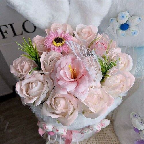 1PC Cute Rabbit Ear Shape Bouquet Artificial Soap Rose