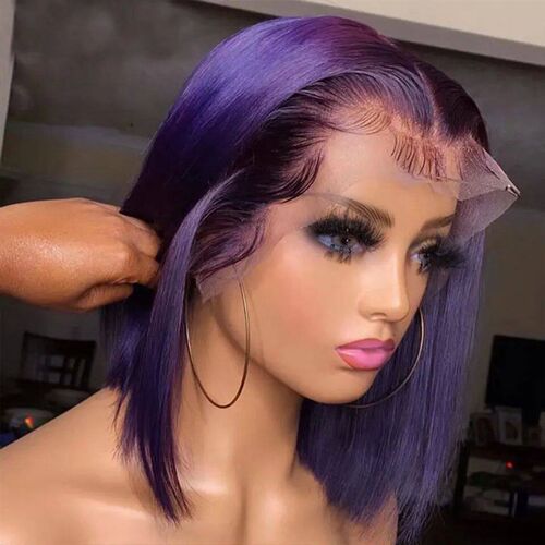 Short Bob Wig 180% Dark Purple Lace Front Human Hair Wigs Fo