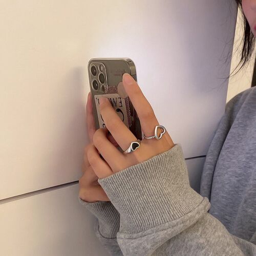 New Korea Fashion Heart-Shaped Ring Simple Design Hip-Hop Pu