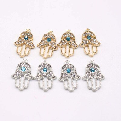 10pcs Alloy Crystal Fatima Hand Earring Charms Turkish Vinta