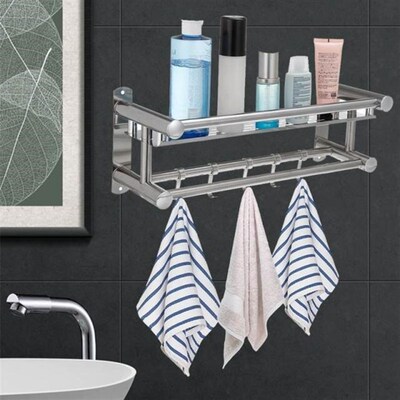 2 Layer Bathroom Towel Racks Holder Wall Mounted Storage Han
