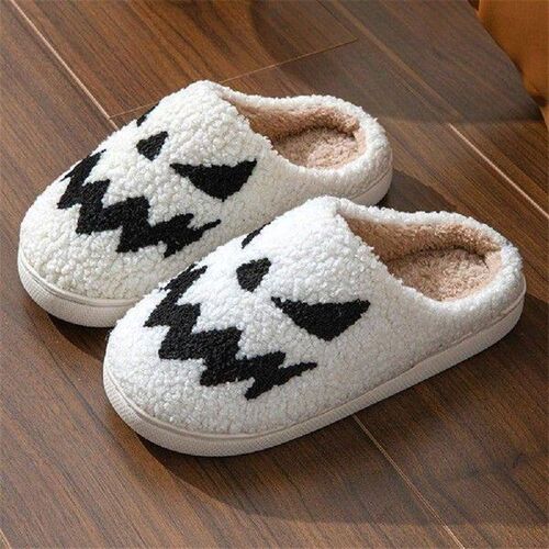 Halloween Ghost Face Slippers Plush Closed Toe Slippers
