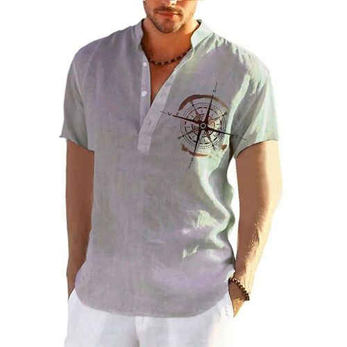 Summer Shirt Mens Henley Short Sleeve ops 3d Compass Graphi