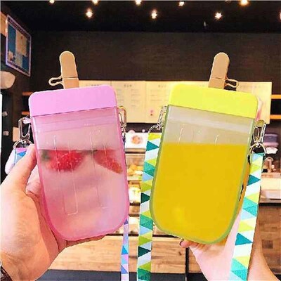 Cute Straw Cup New Plastic Popsicle Water Bottle With Rope