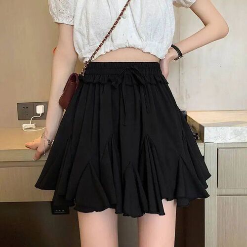 Ruffled A-line Skirt Pleated Fluffy High Waist mini Skirts E