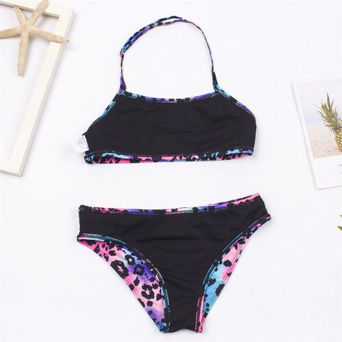 7-14 Years Falbala Leopard Print Girls Kids Swimsuit Swimwea