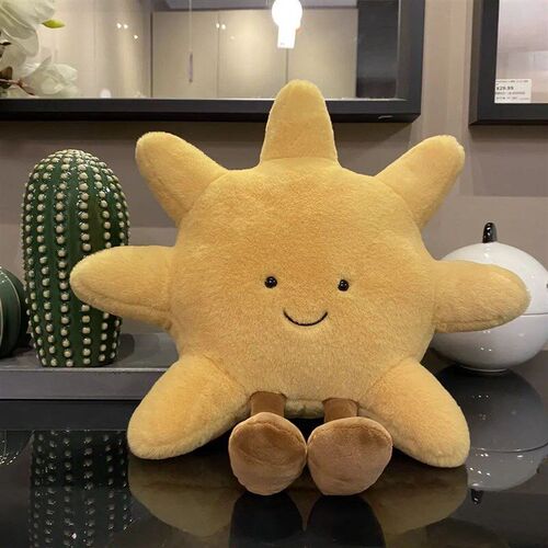 Adorable Smile Face White Moon Yellow Sun Plushie Stuffed Cu