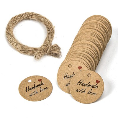 100pcs Round Kraft Paper Gift Tags Baking Printed Tag Celebr
