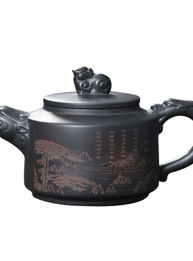 紫陶迎客松龙壶可养泡茶器功夫茶具茶壶家用单壶大容量中式壶复古