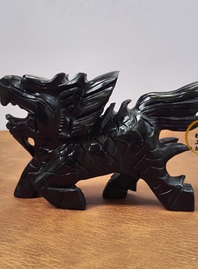 天然黑玉麒麟一对摆件黑曜石玉石送子麒麟玉雕家居办公工艺品摆设