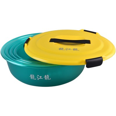 龙江龙特大号鲢鳙饵料盆PC加厚深底开饵盆黑坑散炮盆三四件带盖