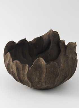 复古怀旧侘寂风陶瓷花器花边果盘摆件样板间酒店民宿展厅花瓶装饰