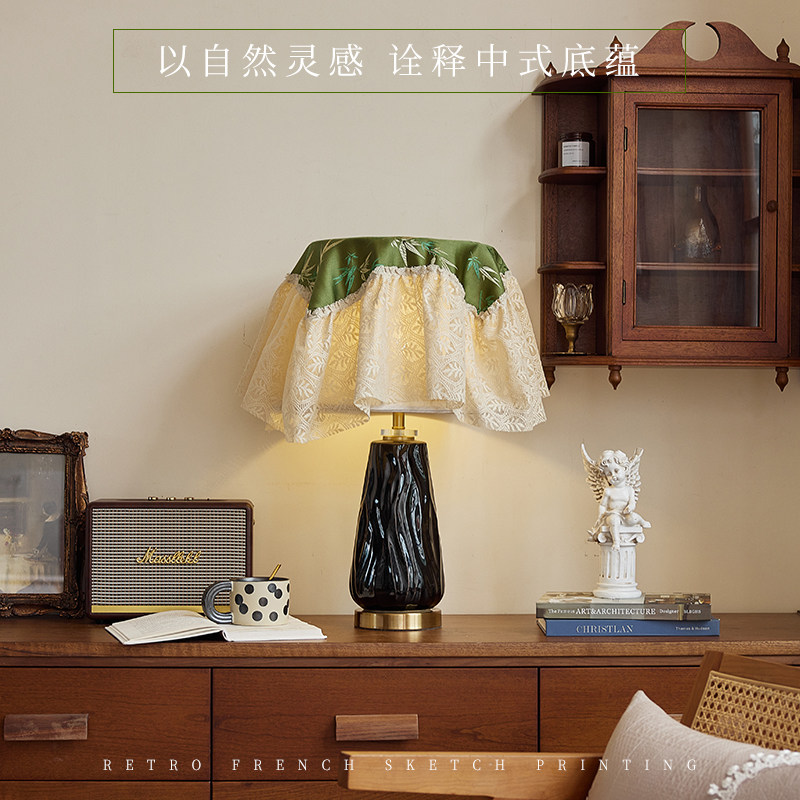 复古中式家用台灯防尘盖巾拼接蕾丝绿色茶具防尘罩圆形盖布罩