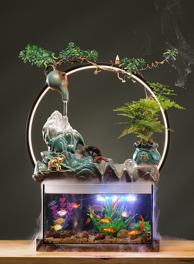 流水摆件循环水器生财家居客厅办公室桌面小鱼缸创意陶瓷自带过滤