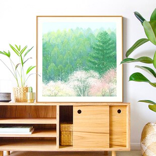 墙蛙现代客厅装饰画温馨主卧床头画小幅日系原木风沙发背景墙挂画
